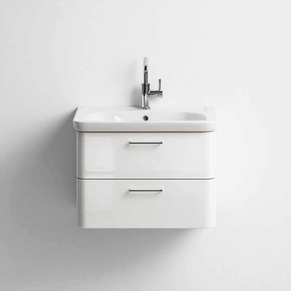 Meuble lavabo mural - MDF-laqué - 60x45x50 cm - blanc - pour salle de bain - design moderne-Nicheoliq