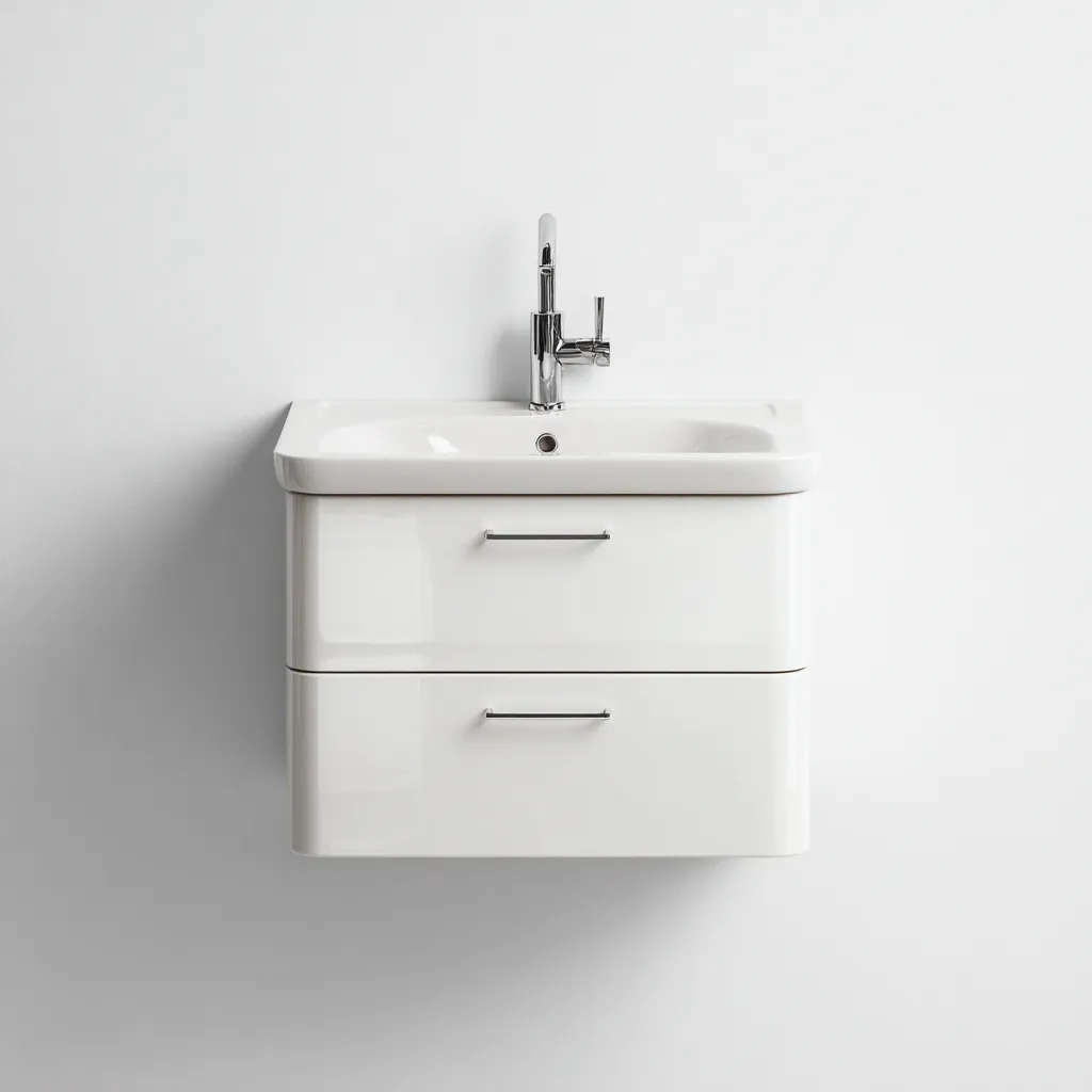 Meuble lavabo mural - MDF-laqué - 60x45x50 cm - blanc - pour salle de bain - design moderne-Nicheoliq