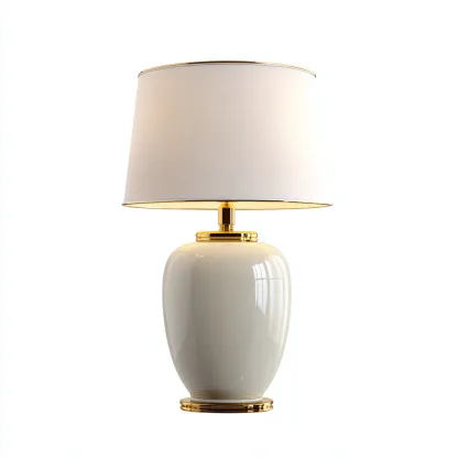 Lampe de table en céramique et métal 30x30x55 cm - beige-or - style moderne adapté au salon-Nicheoliq