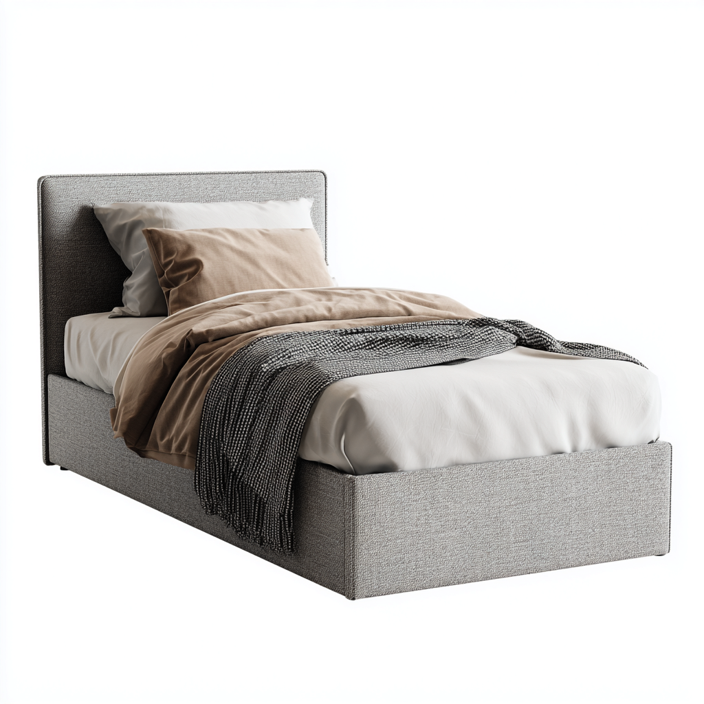 Lit 1 place tissu 200x90x105 cm - gris - design moderne - adapté à la chambre-Nicheoliq