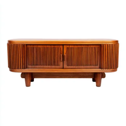 Meuble TV en bois MDF 150x45x65 cm bois brun pour salon - style vintage-Nicheoliq