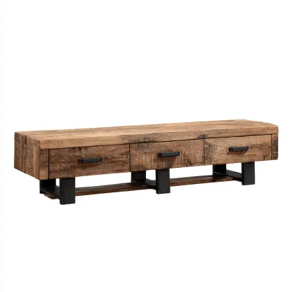 Meuble TV en bois MDF 180x45x45 cm chêne rustique-noir pour salon - style industriel-Nicheoliq
