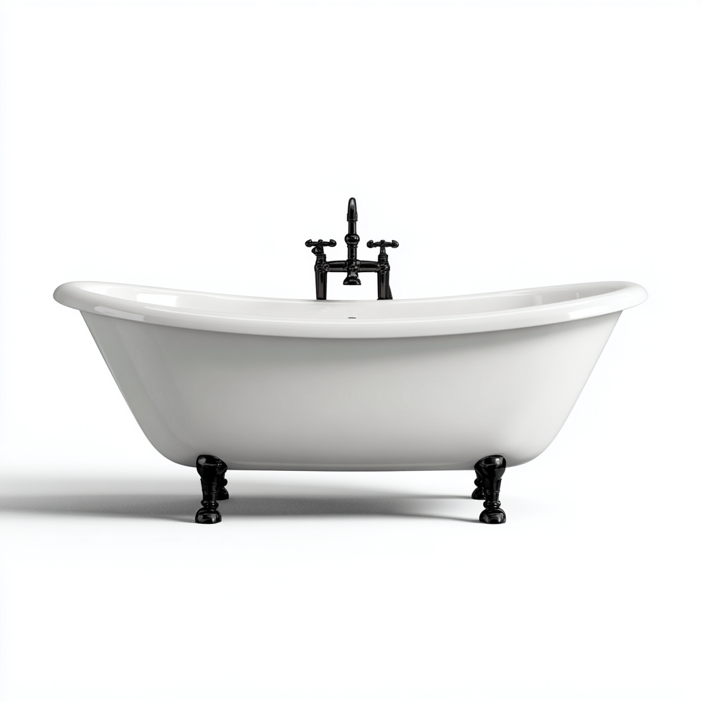 Baignoire sur pieds en acrylique 165x72x60 cm - blanc-noir - style rétro - adaptée à la salle de bain-Nicheoliq