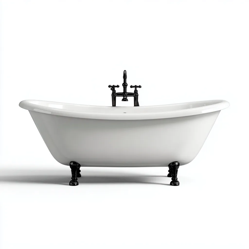 Baignoire sur pieds en acrylique 165x72x60 cm - blanc-noir - style rétro - adaptée à la salle de bain-Nicheoliq