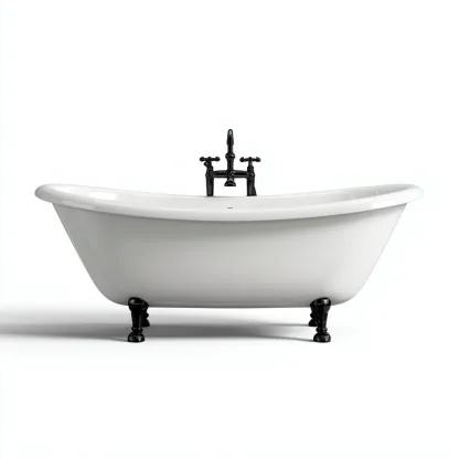 Baignoire sur pieds en acrylique 165x72x60 cm - blanc-noir - style rétro - adaptée à la salle de bain-Nicheoliq