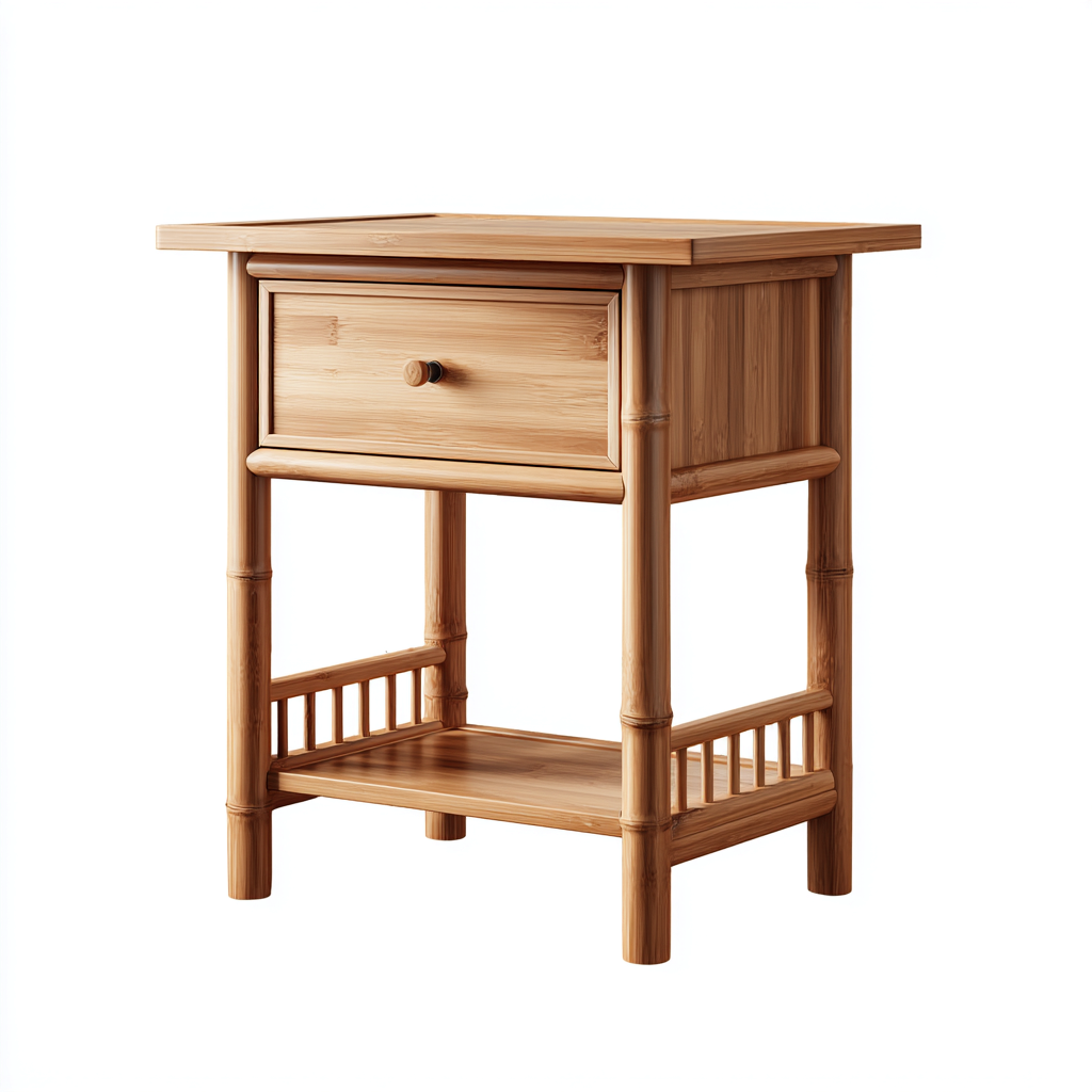 Table de chevet bambou 42x35x60 cm - couleur naturelle - style naturel - adaptée à la chambre-Nicheoliq