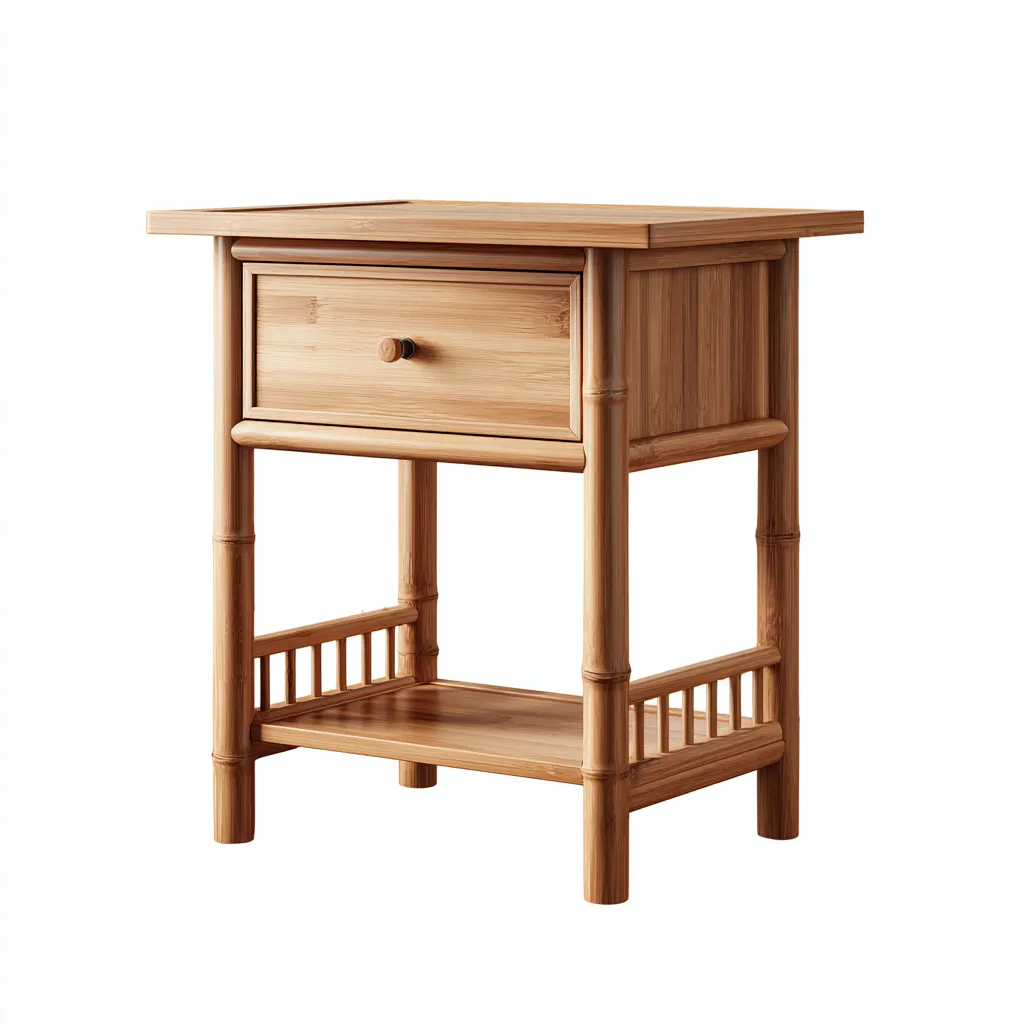 Table de chevet bambou 42x35x60 cm - couleur naturelle - style naturel - adaptée à la chambre-Nicheoliq