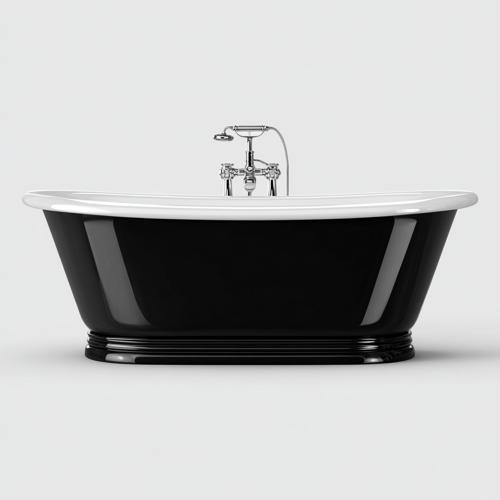 Baignoire autoportante en acrylique 170x80x60 cm - noir-blanc - style classique - adaptée à la salle de bain-Nicheoliq