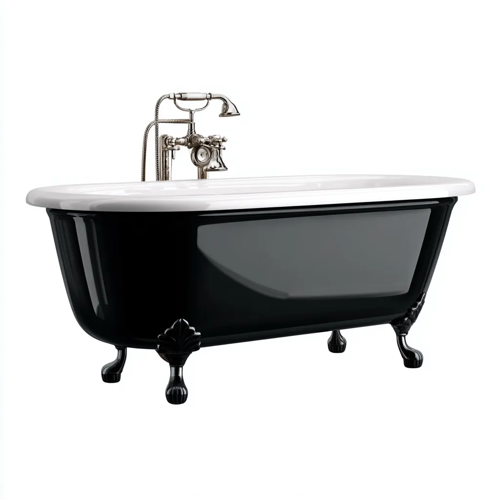 Baignoire sur pieds en métal 170x75x60 cm - noir-blanc - style vintage - adaptée à la salle de bain-Nicheoliq