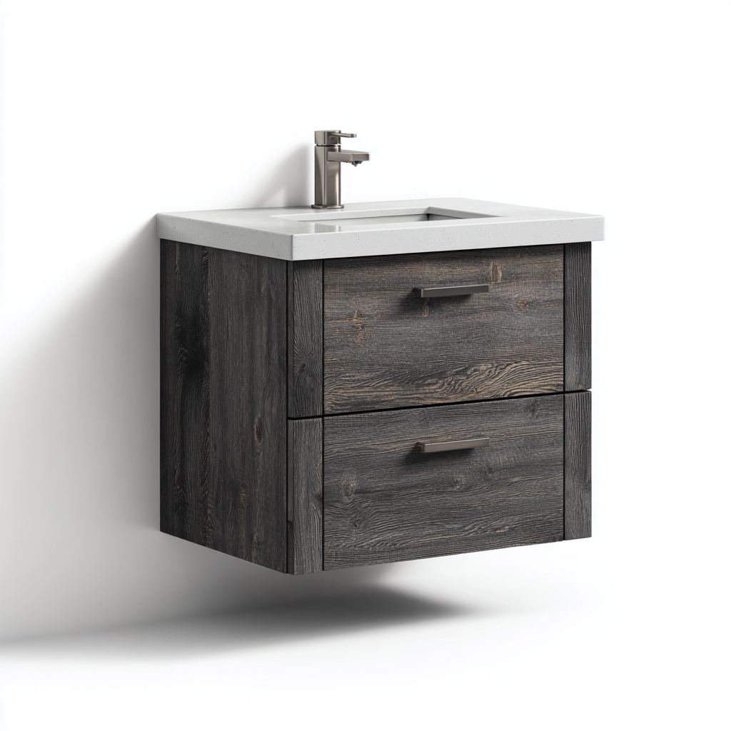 Meuble lavabo mural - bois MDF effet chêne foncé - 55x45x50 cm - gris foncé - pour salle de bain - design moderne-Nicheoliq