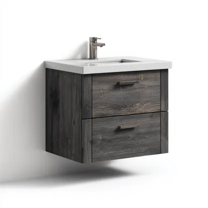 Meuble lavabo mural - bois MDF effet chêne foncé - 55x45x50 cm - gris foncé - pour salle de bain - design moderne-Nicheoliq