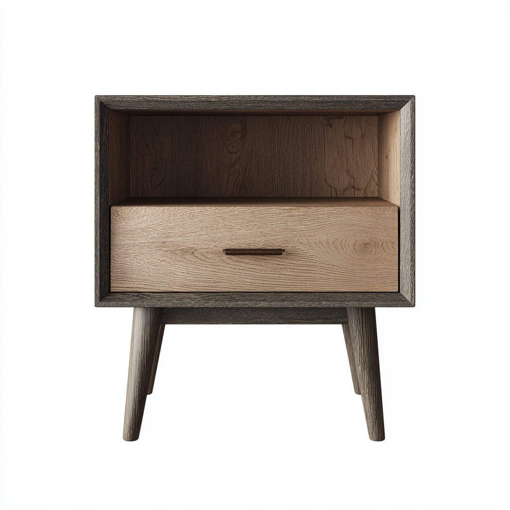 Table de chevet bois 45x35x55 cm gris bois-chêne clair adaptée à la chambre style scandinave moderne-Nicheoliq