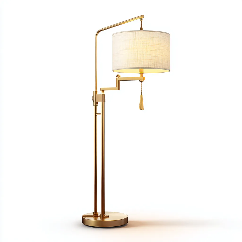 Lampadaire métal et tissu réglable 42x32x165 cm blanc-or - design moderne pour salon-Nicheoliq