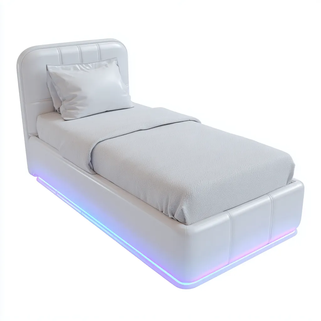 Lit 1 place simili cuir blanc 200x90x98 cm - avec éclairage LED - style moderne pour chambre-Nicheoliq