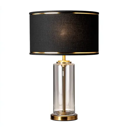 Lampe de table en verre et métal 30x30x55 cm - noir-or - style moderne adapté au salon-Nicheoliq