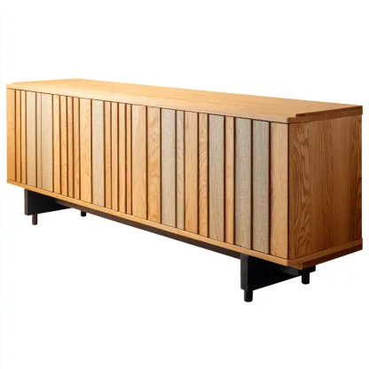 Meuble TV en bois MDF 180x45x70 cm bois clair-noir pour salon - style moderne-Nicheoliq