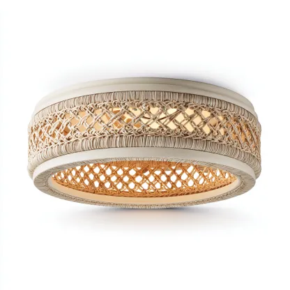 Plafonnier rotin métal 40x40x15 cm beige naturel pour salon - design bohème-Nicheoliq