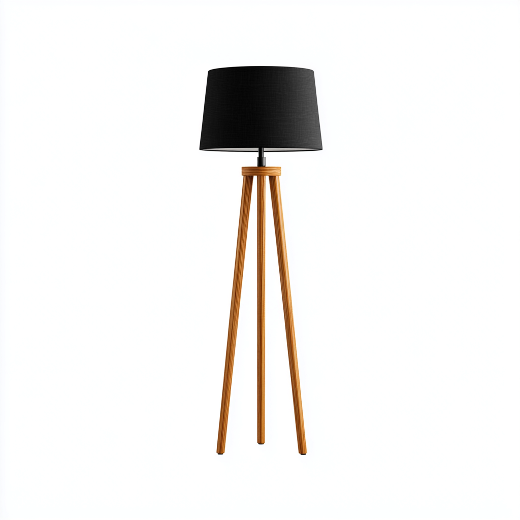 Lampadaire bois tissu 48x48x155 cm bois-noir pour salon - design scandinave moderne-Nicheoliq