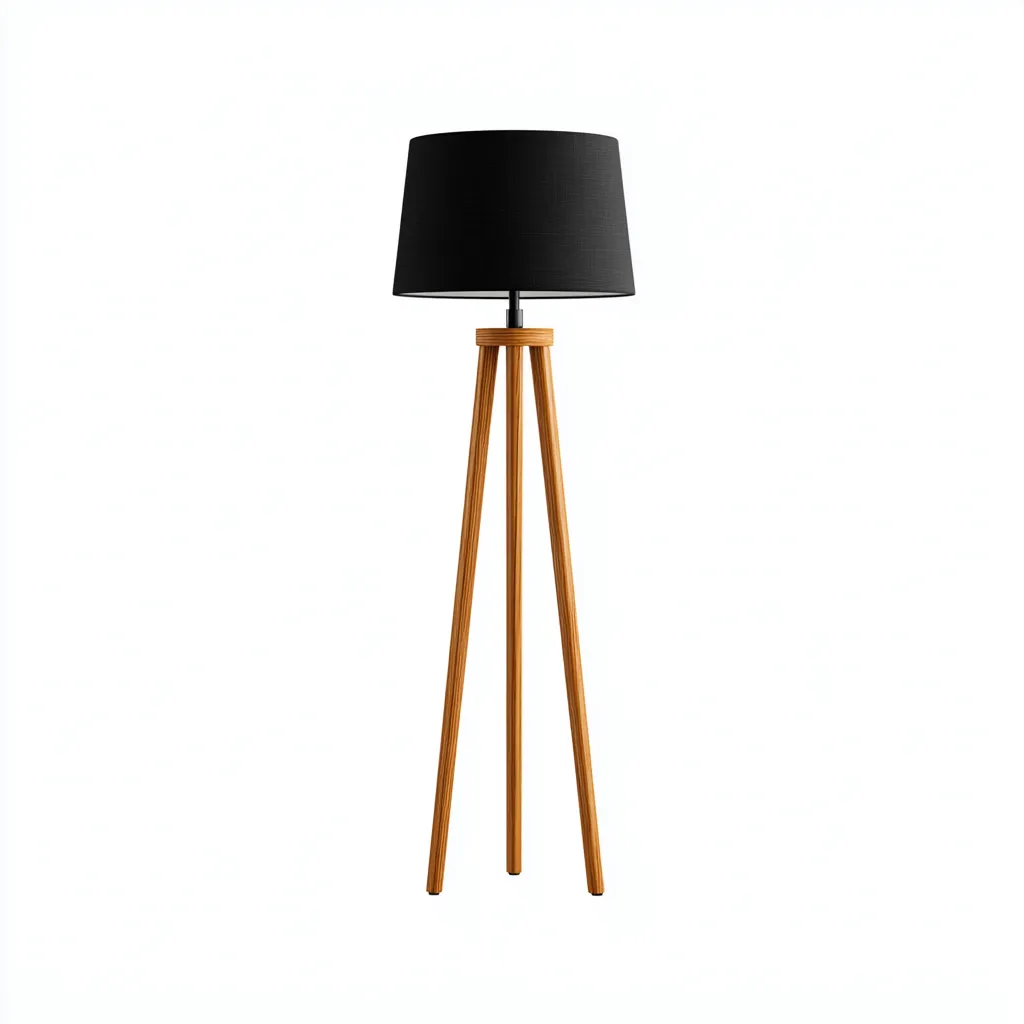 Lampadaire bois tissu 48x48x155 cm bois-noir pour salon - design scandinave moderne-Nicheoliq