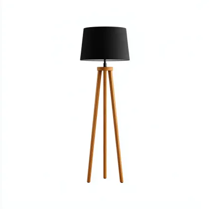 Lampadaire bois tissu 48x48x155 cm bois-noir pour salon - design scandinave moderne-Nicheoliq