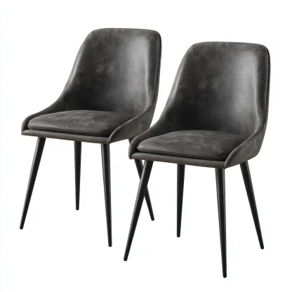 Chaise de salle à manger simili cuir 48x55x84 cm - gris foncé - design moderne pour salle à manger-Nicheoliq
