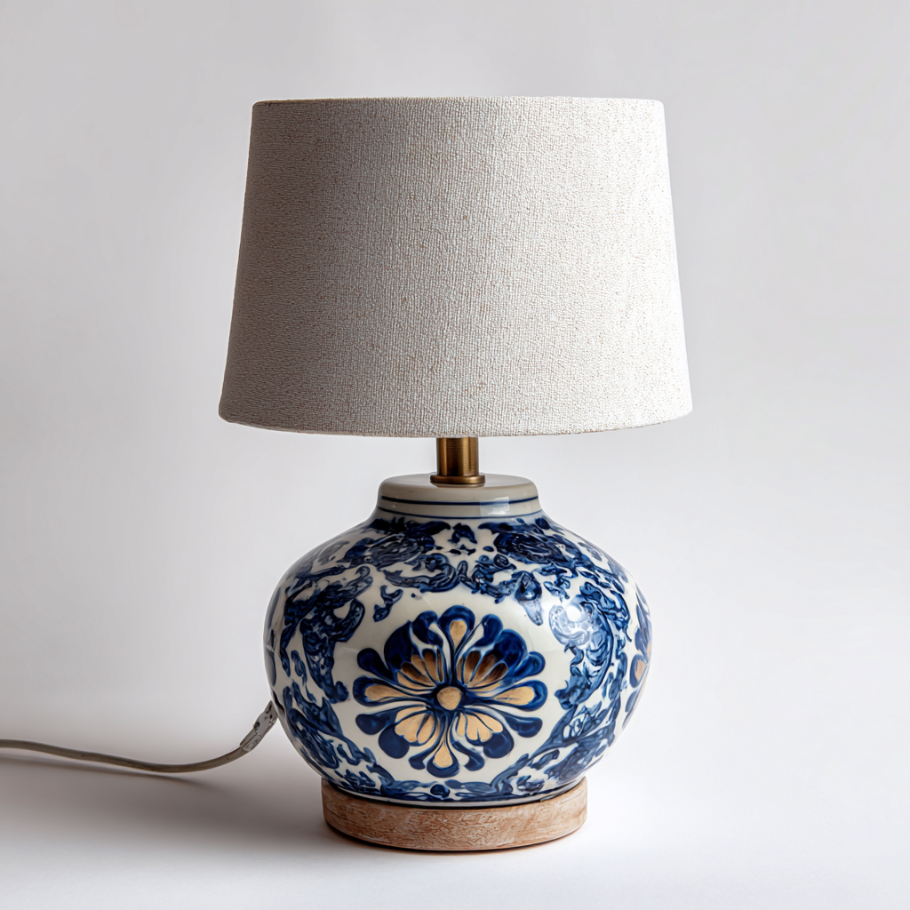 Lampe de table en céramique 28x28x45 cm - blanc-bleu - style décoratif adapté au salon-Nicheoliq