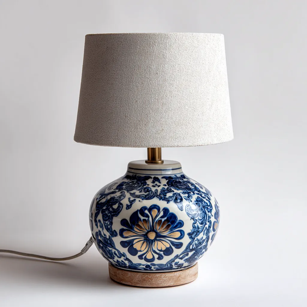 Lampe de table en céramique 28x28x45 cm - blanc-bleu - style décoratif adapté au salon-Nicheoliq