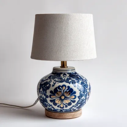 Lampe de table en céramique 28x28x45 cm - blanc-bleu - style décoratif adapté au salon-Nicheoliq