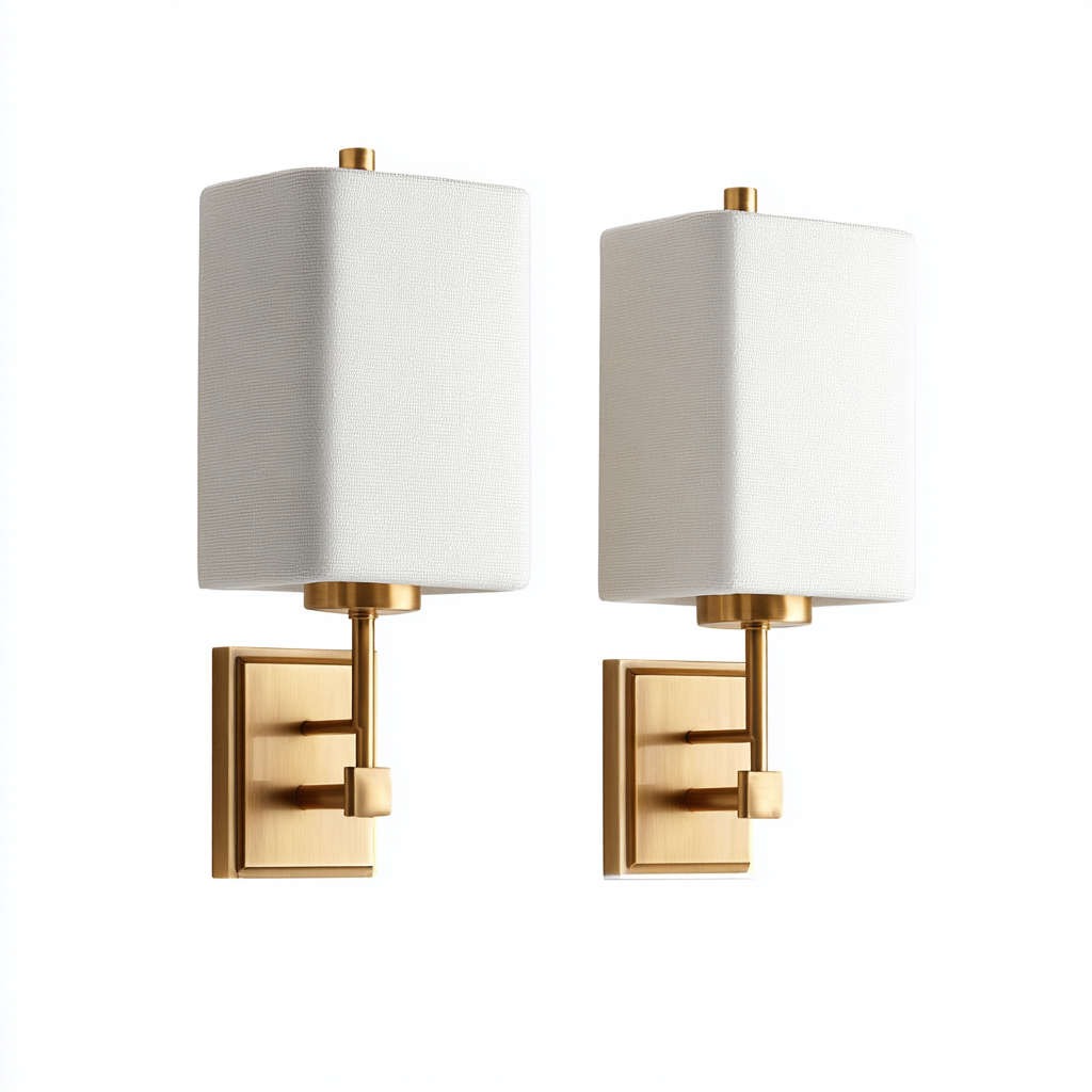 Applique murale - métal et abat-jour tissu 14x14x28 cm - blanc-or - pour salon-chambre-couloir - design moderne-Nicheoliq