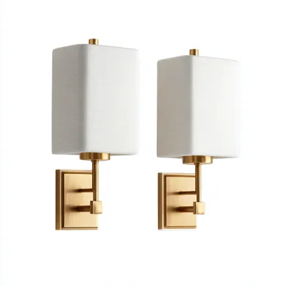 Applique murale - métal et abat-jour tissu 14x14x28 cm - blanc-or - pour salon-chambre-couloir - design moderne-Nicheoliq