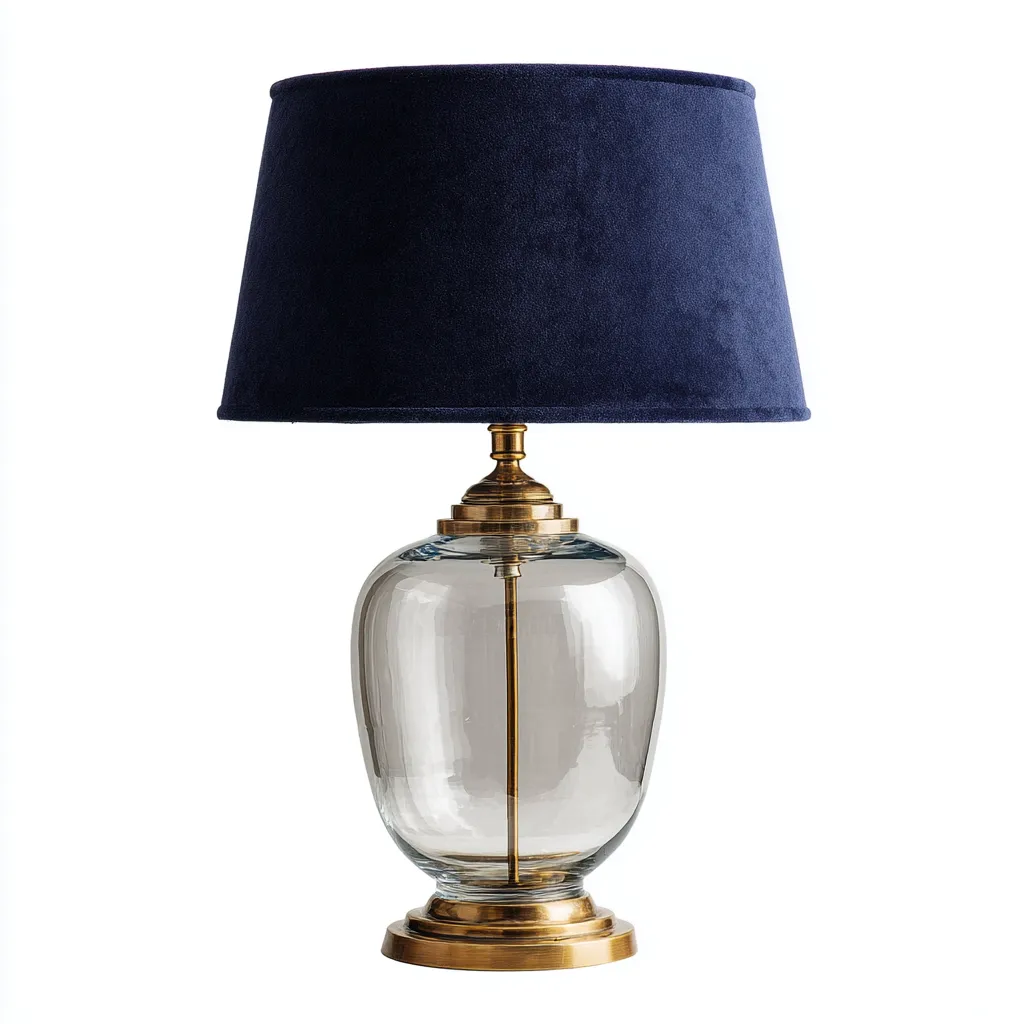 Lampe de table en verre et métal 28x28x52 cm - bleu-or - style moderne adapté au salon-Nicheoliq