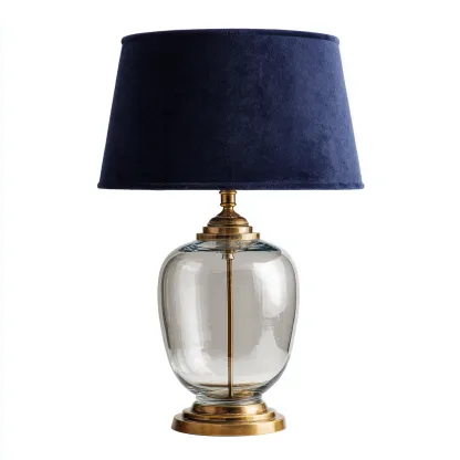 Lampe de table en verre et métal 28x28x52 cm - bleu-or - style moderne adapté au salon-Nicheoliq