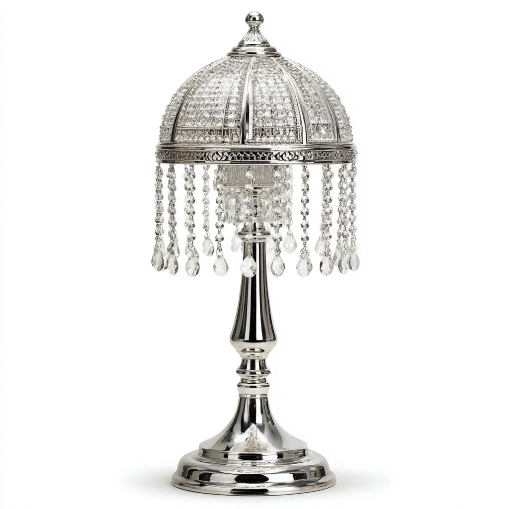 Lampe de table en métal et cristal 25x25x60 cm - argent - style classique adapté au salon-Nicheoliq