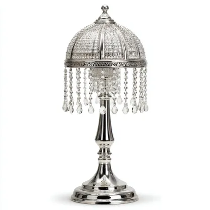 Lampe de table en métal et cristal 25x25x60 cm - argent - style classique adapté au salon-Nicheoliq