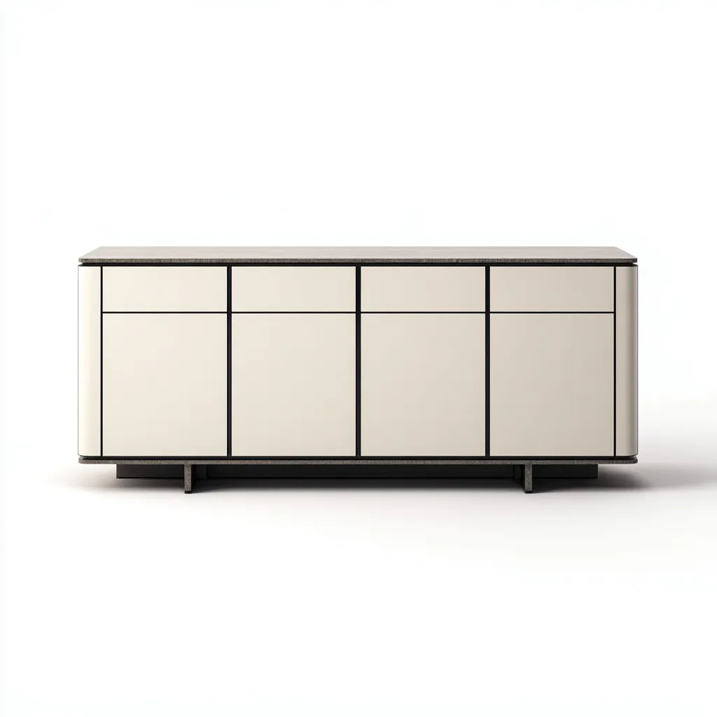 Meuble TV en panneaux de bois 180x45x60 cm - beige-noir - style moderne pour salon-Nicheoliq