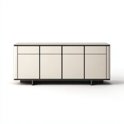 Meuble TV en panneaux de bois 180x45x60 cm - beige-noir - style moderne pour salon-Nicheoliq