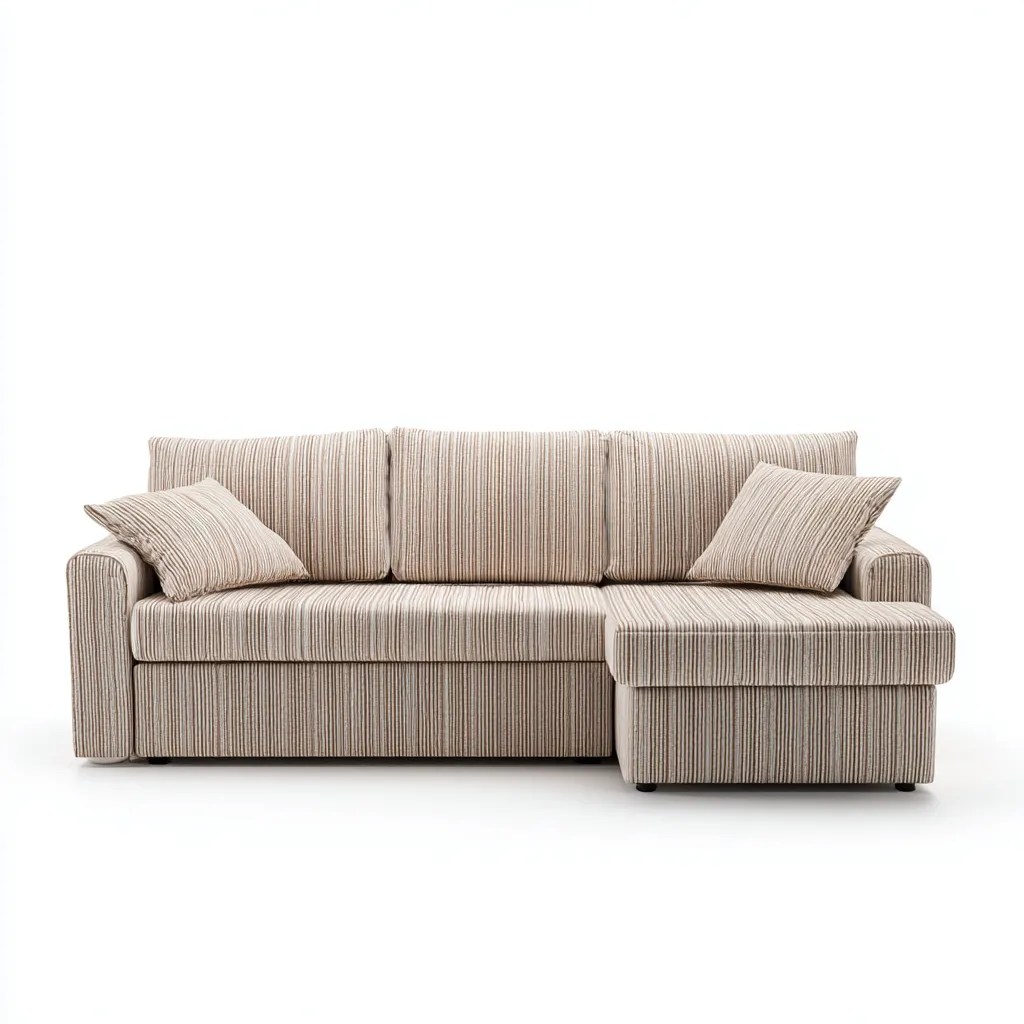 Canapé d'angle tissu à rayures 260x155x90 cm - beige - design moderne pour salon-Nicheoliq