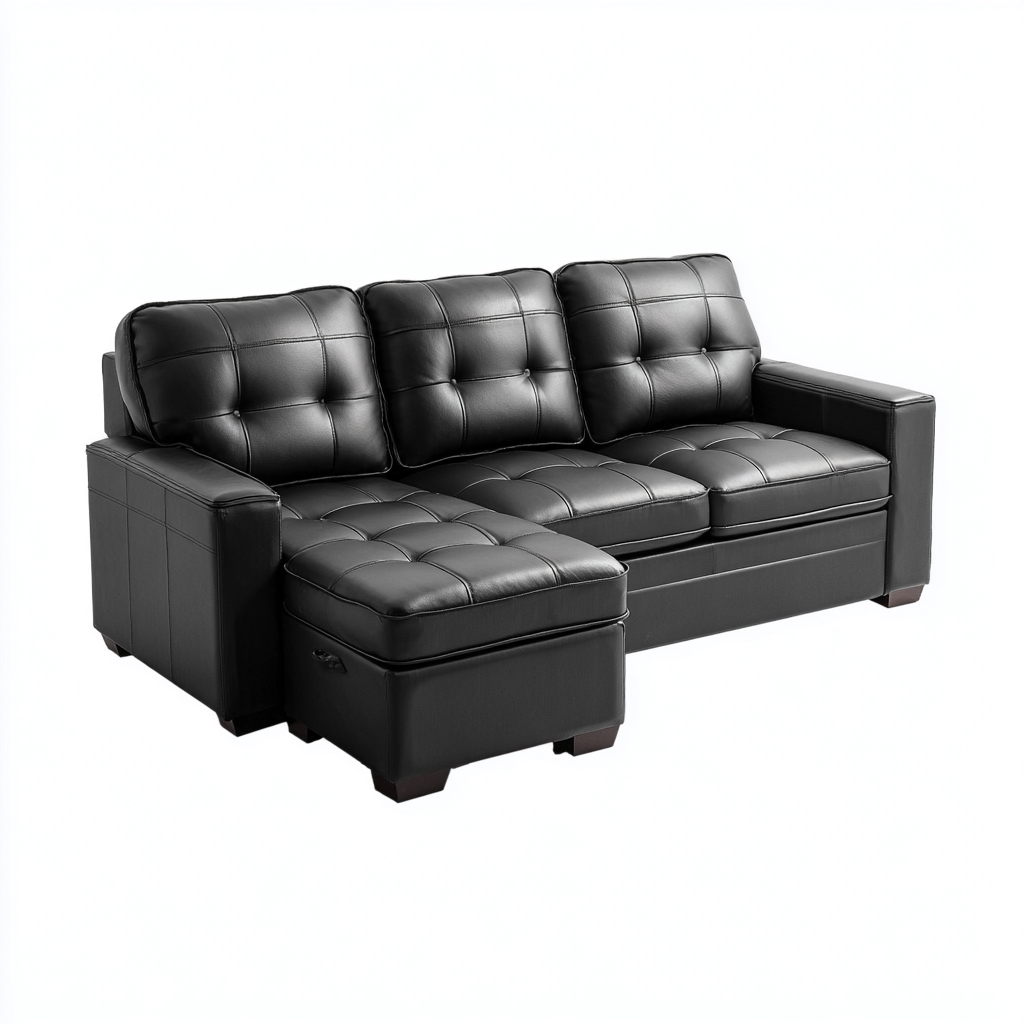 Canapé d'angle cuir synthétique 250x155x90 cm - noir - design moderne pour salon-Nicheoliq