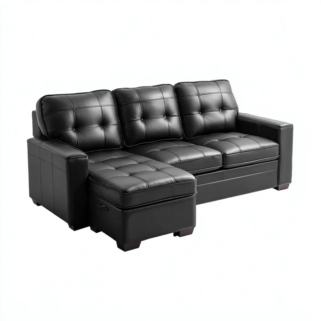 Canapé d'angle cuir synthétique 250x155x90 cm - noir - design moderne pour salon-Nicheoliq