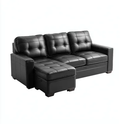 Canapé d'angle cuir synthétique 250x155x90 cm - noir - design moderne pour salon-Nicheoliq