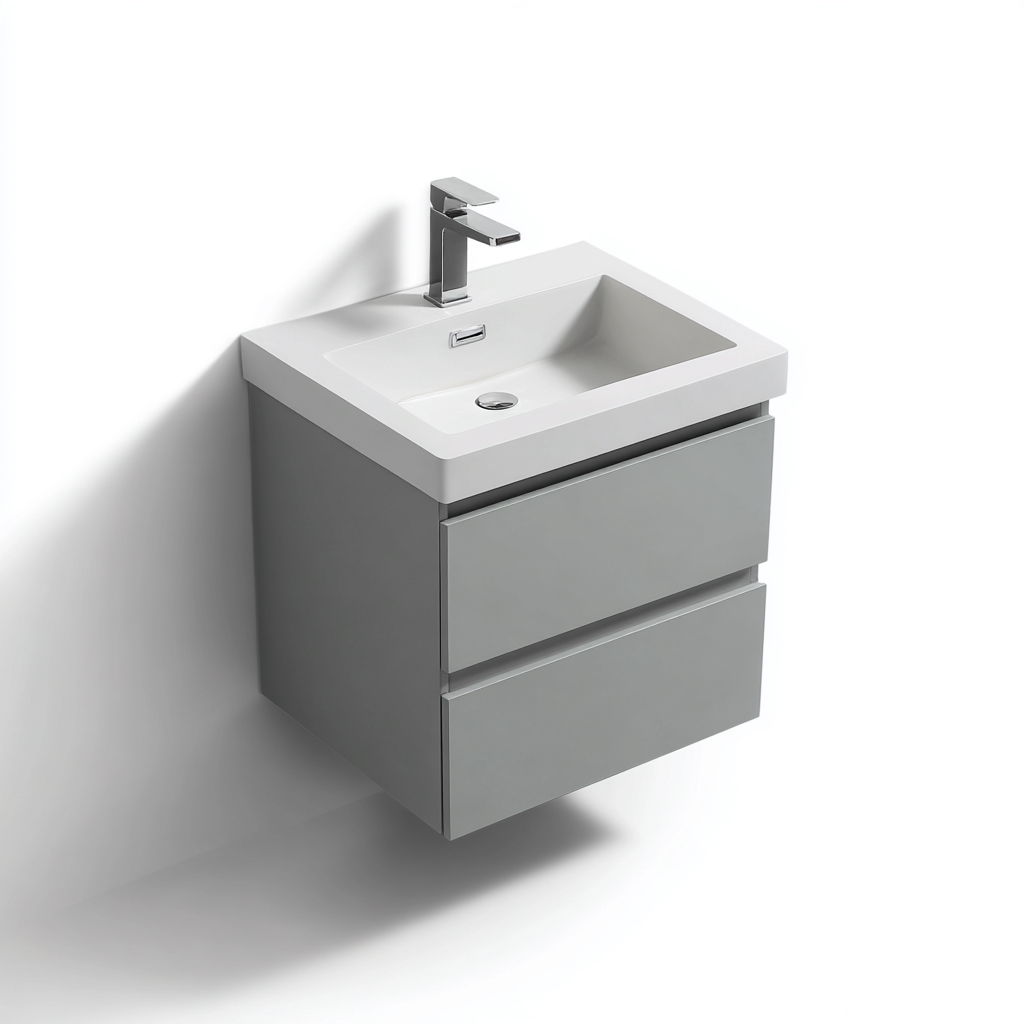 Meuble lavabo mural - bois MDF - 50x40x55 cm - gris - pour salle de bain - design moderne-Nicheoliq