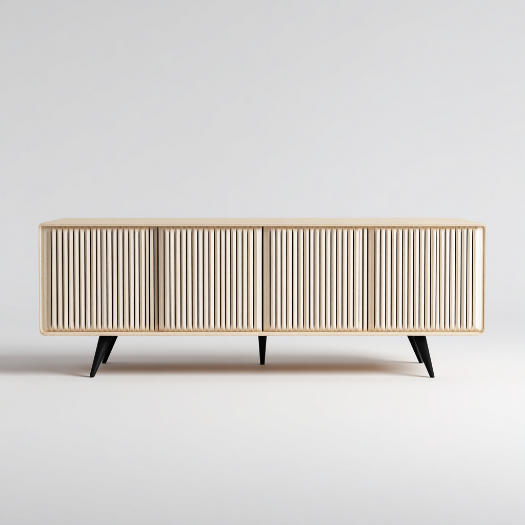 Meuble TV en bois MDF 180x40x60 cm bois clair-noir pour salon - style moderne-Nicheoliq