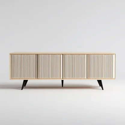 Meuble TV en bois MDF 180x40x60 cm bois clair-noir pour salon - style moderne-Nicheoliq