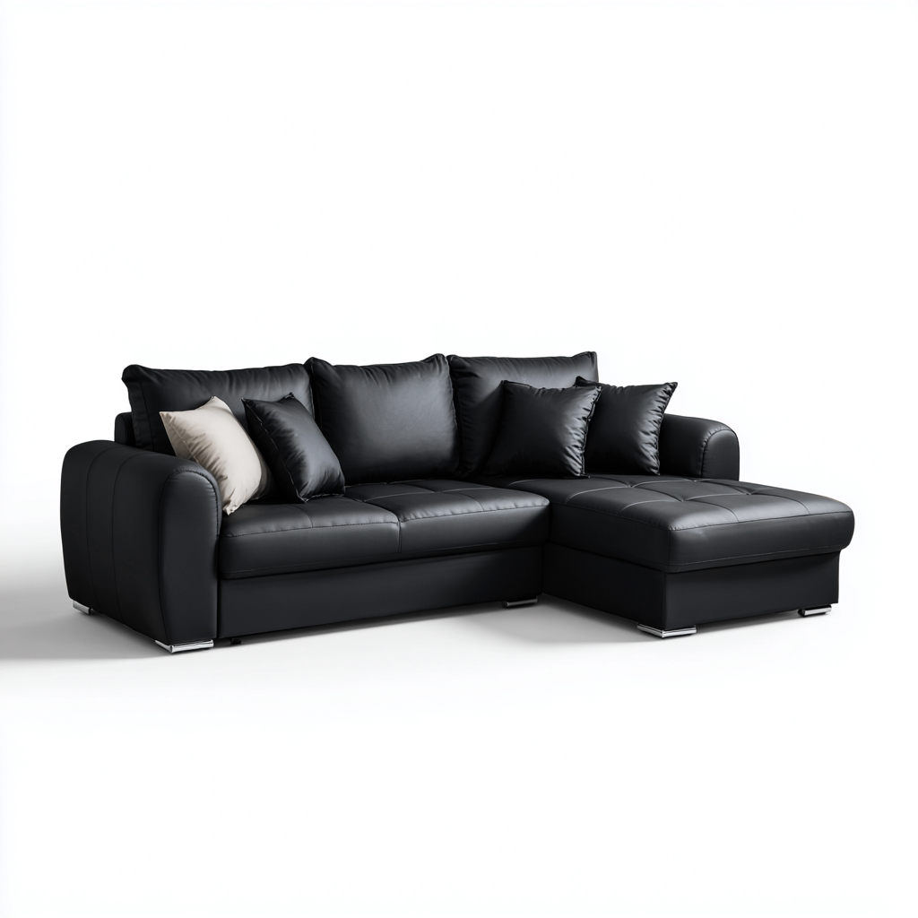 Canapé d'angle cuir synthétique 260x160x90 cm - noir - design moderne pour salon-Nicheoliq