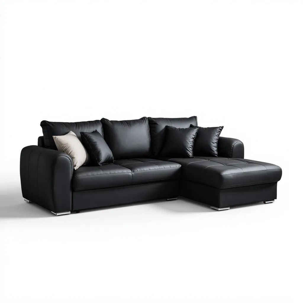 Canapé d'angle cuir synthétique 260x160x90 cm - noir - design moderne pour salon-Nicheoliq