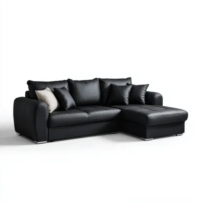 Canapé d'angle cuir synthétique 260x160x90 cm - noir - design moderne pour salon-Nicheoliq