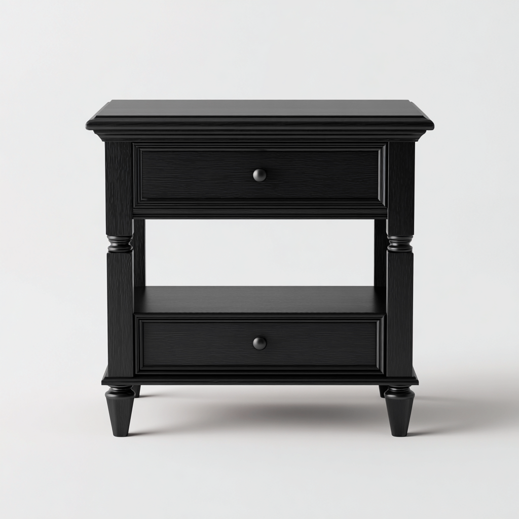 Table de chevet MDF 50x40x60 cm - noire - style classique - adaptée à la chambre-Nicheoliq