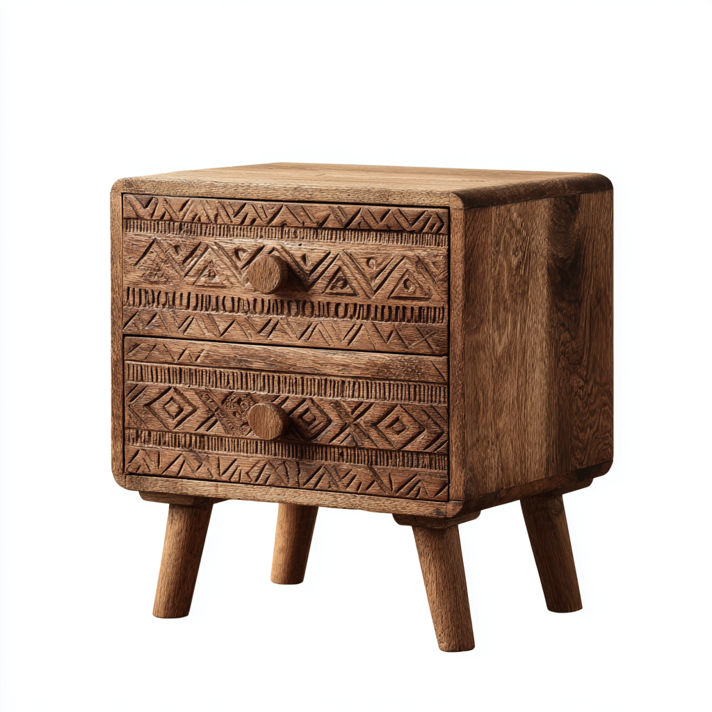 Table de chevet bois massif 40x35x50 cm - couleur naturelle - style rustique - adaptée à la chambre-Nicheoliq