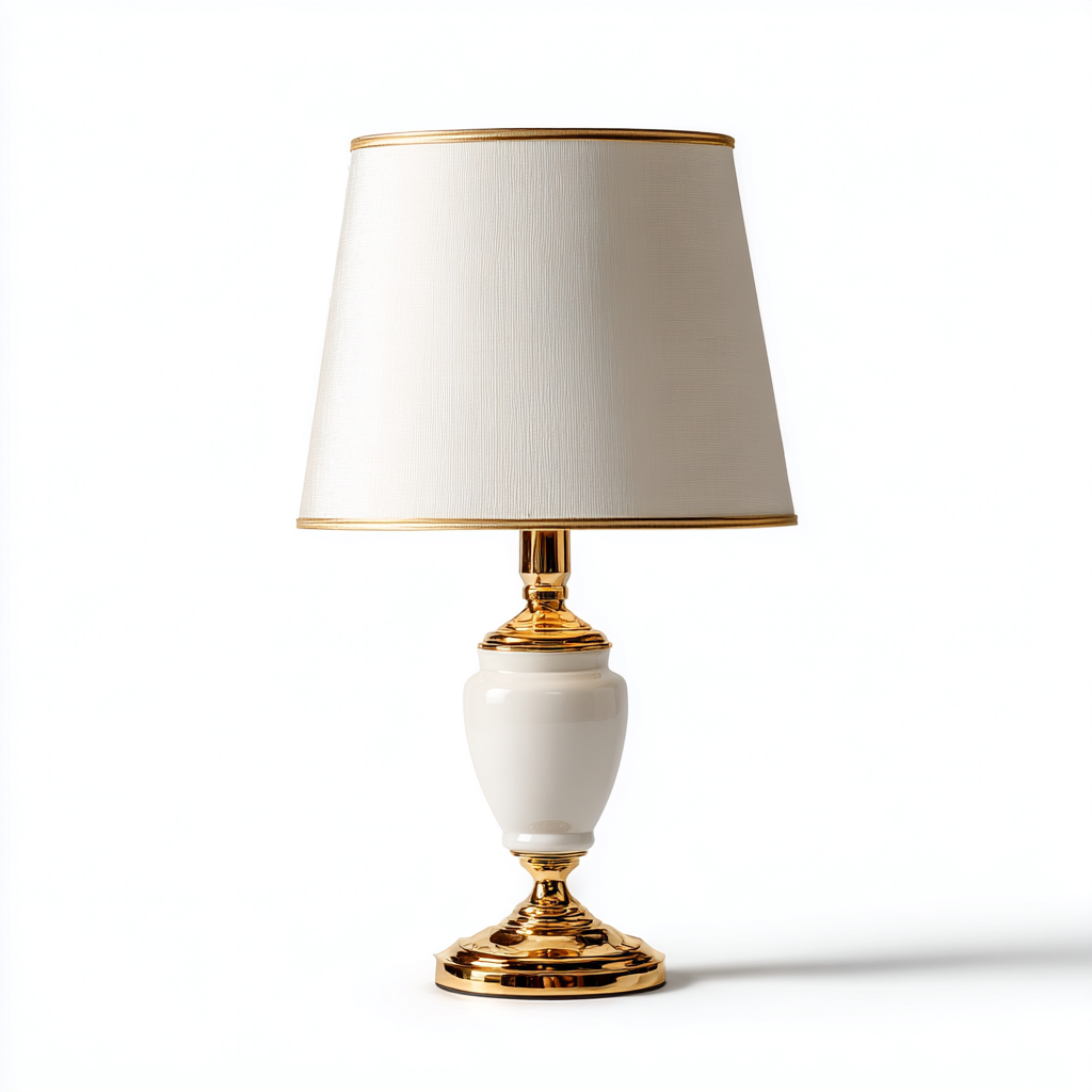 Lampe de table en céramique et métal 26x26x50 cm - blanc-or - style classique adapté au salon-Nicheoliq