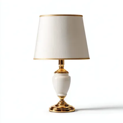 Lampe de table en céramique et métal 26x26x50 cm - blanc-or - style classique adapté au salon-Nicheoliq